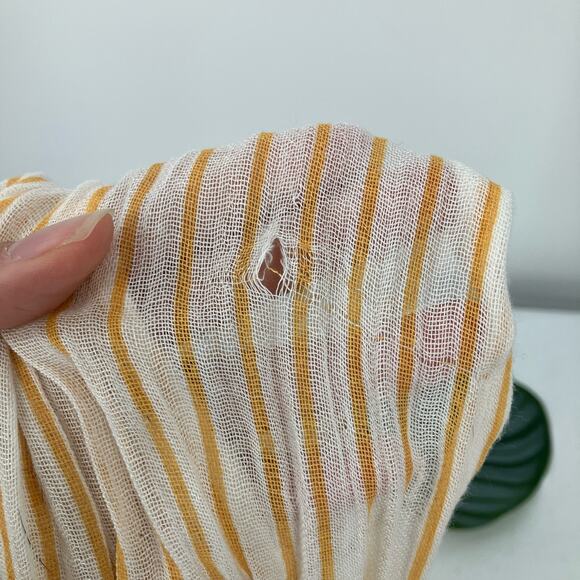 Bohemian Boho Mustard Yellow Cream Lightweight Semi Sheer Rectangle Scarf Wrap - Picture 4 of 5